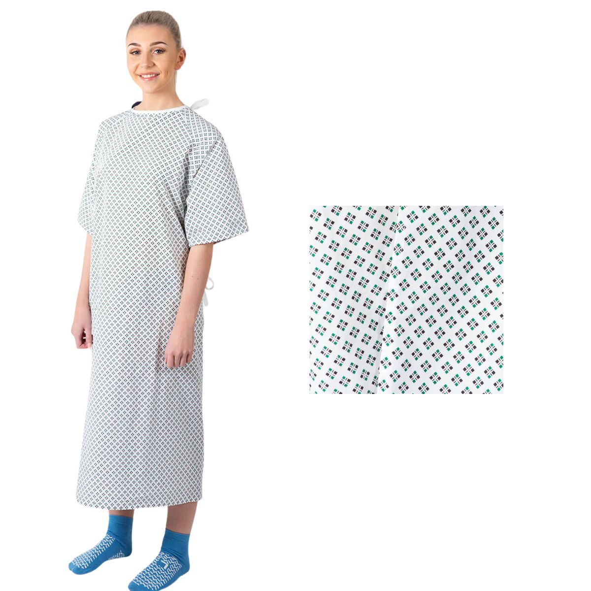 Gown Polycotton, Lap Over, Standard Blue Diamond - Single