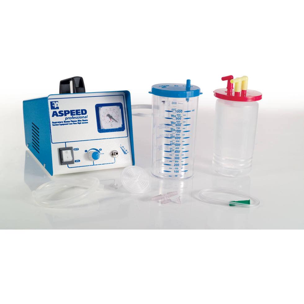 Carey Medical 3A ASPEED suction unit with double pump, 1000cc jar, liner, and 10 catheters for medical suction procedures.