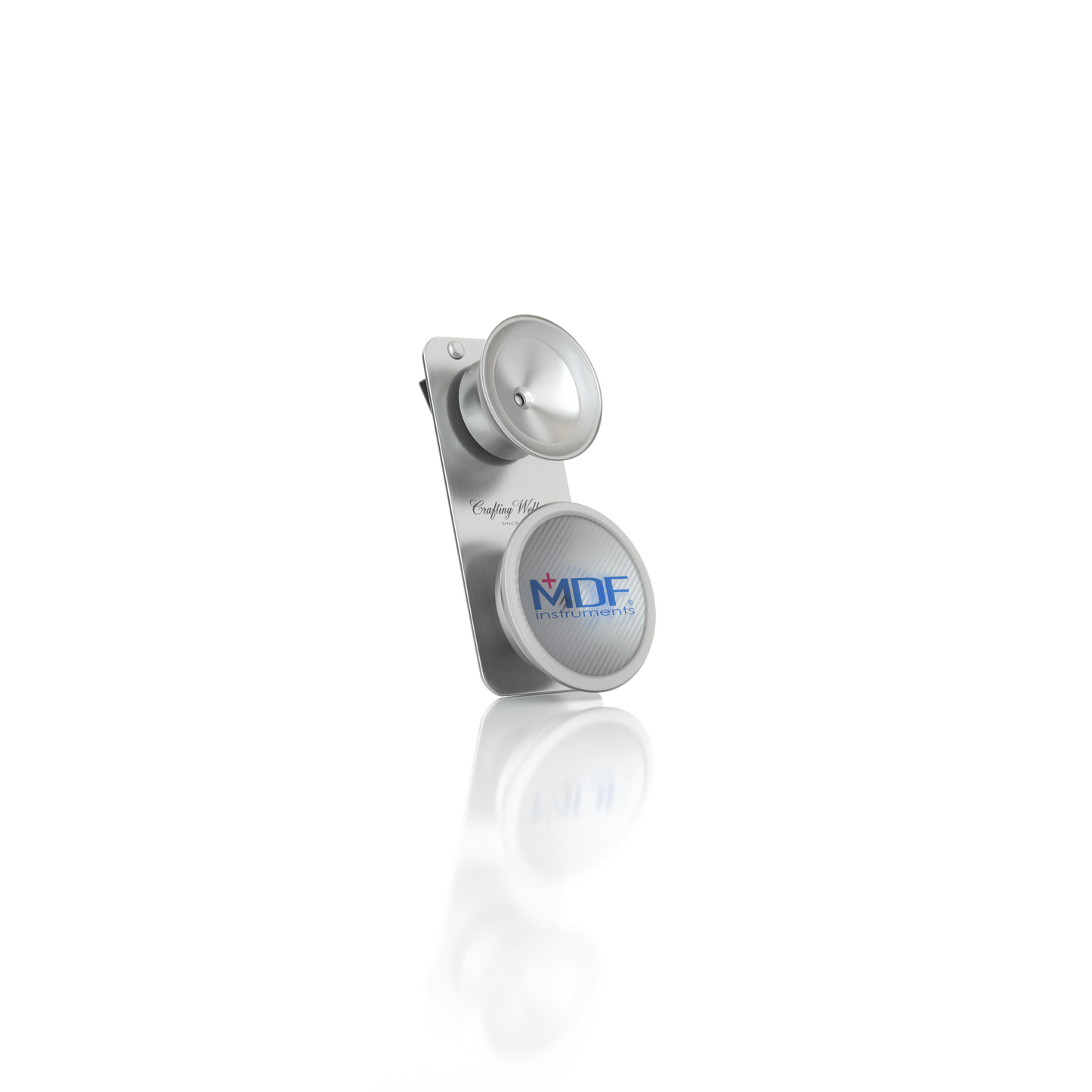 MDF Pediatric attachment with clip for ProCardial stainless steel stethoscope, designed for pediatric auscultation.