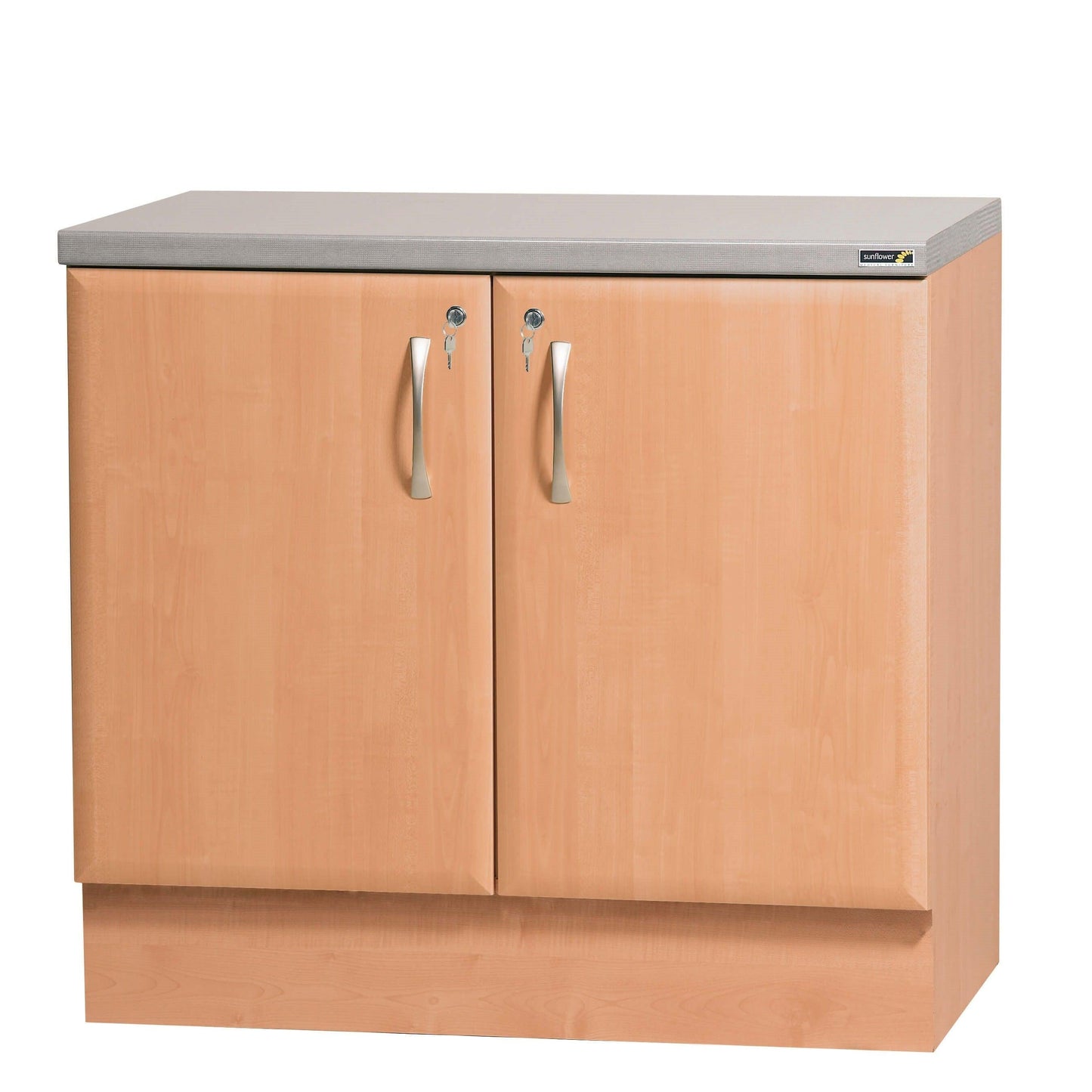 Sunflower 100cm beech base cabinet with sleek design, featuring doors and handles, ideal for kitchen or storage use.
