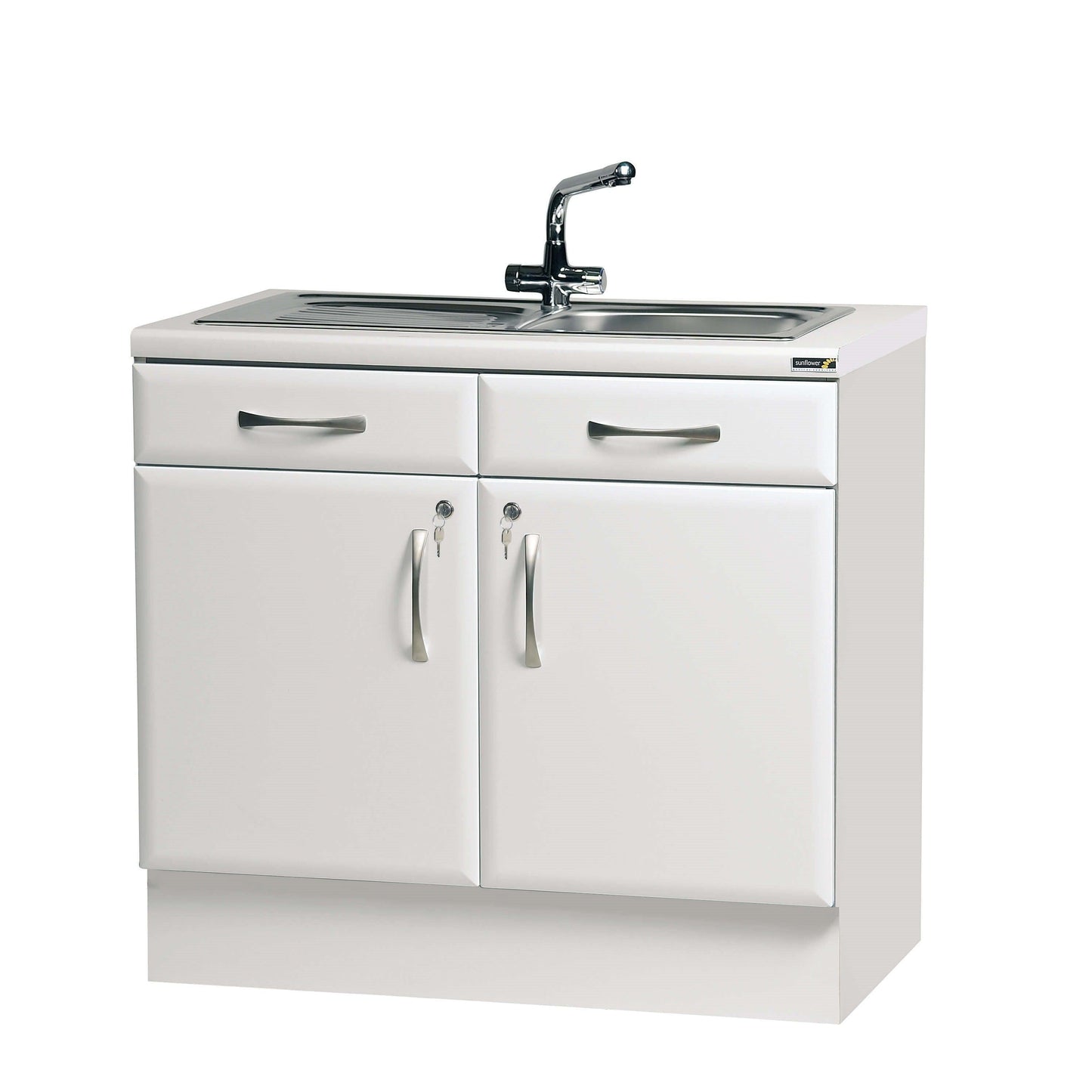 White high gloss 100cm Sunflower sink cabinet excluding sink, showcasing sleek modern storage with smooth finish and clean lines.