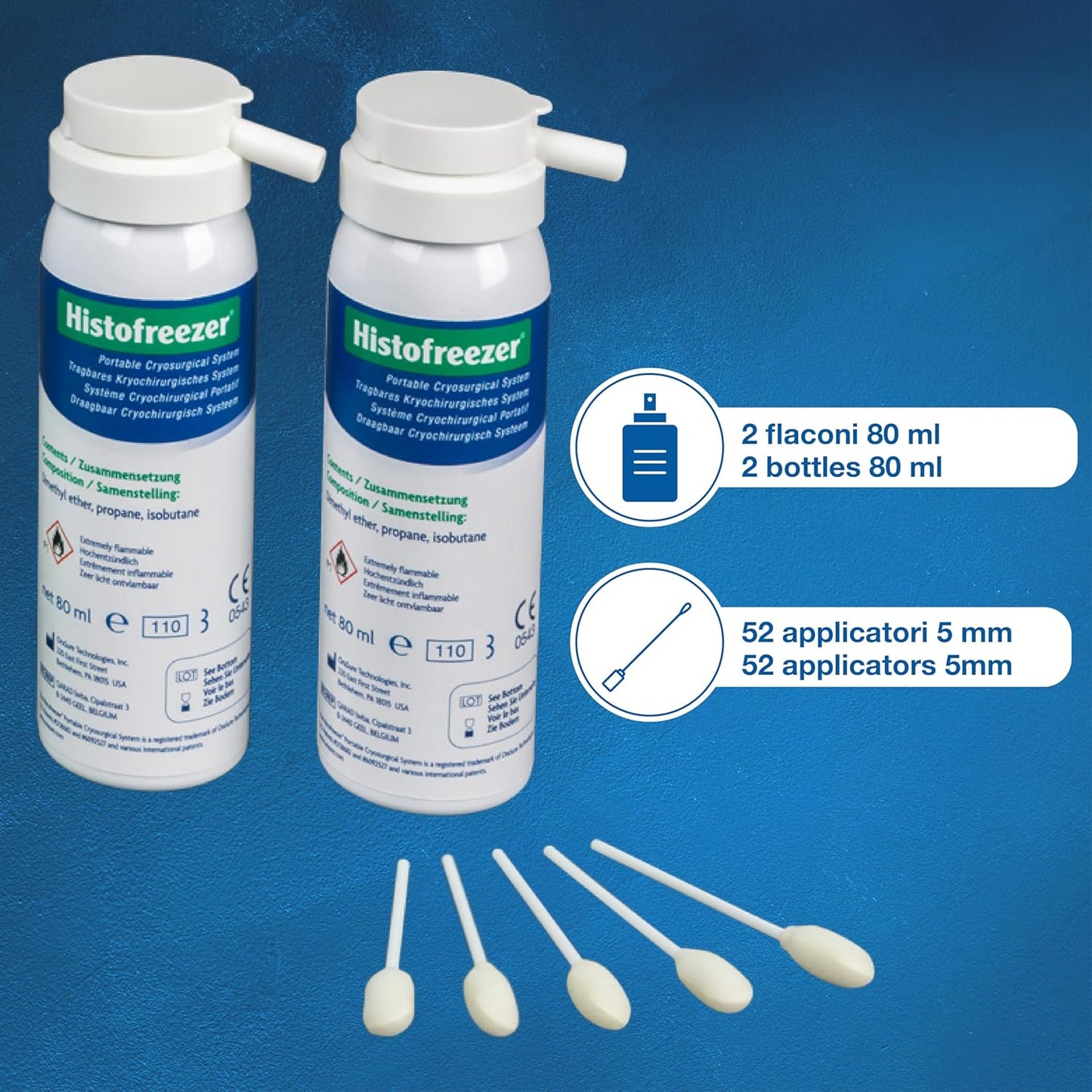 Histofreezer Portable Cryosurgical System - 5mm x 52 Standard Applicators - 2 x 80ml Bottles