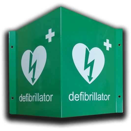 3D AED metal wall sign by Defib Store, durable safety sign with bold lettering for emergency medical equipment identification