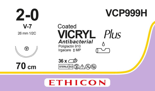 VICRYL Suture PLUS - Braided - Violet - 2-0 - 70cm - 1 x Tapercut - 26mm - 1/2C - 36