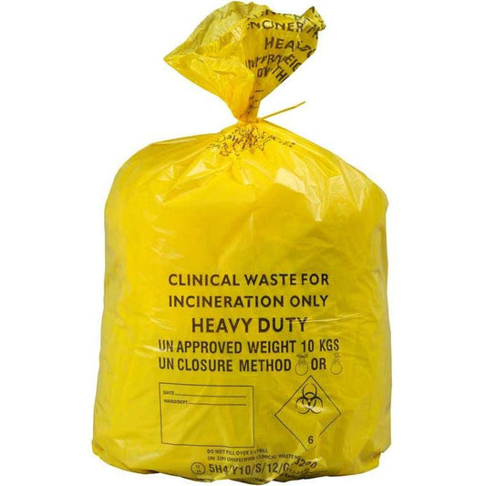 Yellow Medium Duty Clinical Waste Bags - Large 90L - Roll of 50