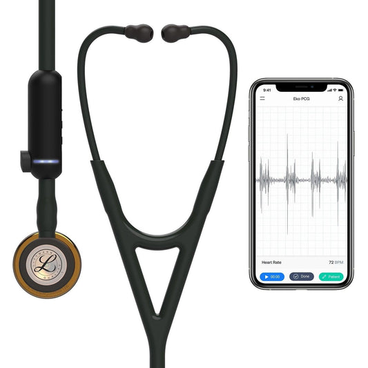 Littmann CORE Digital Stethoscope 8863 with high polish copper chest piece and soft ear tips, black tubing, and digital display.