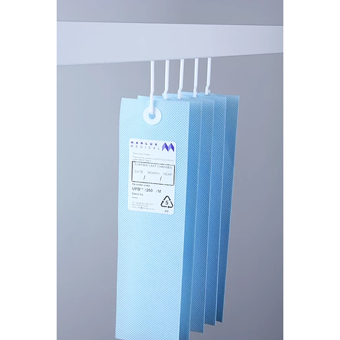 Marlux™ 1.8M x 1.95M universal anti-bac curtains hanging in a doorway, made of fabric with a neutral color for infection control.