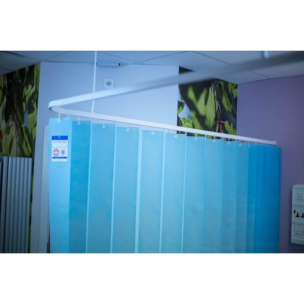 Marlux™ 7.2M x 1.95M universal anti-bac curtains hanging in a room, showing their size and fabric texture.