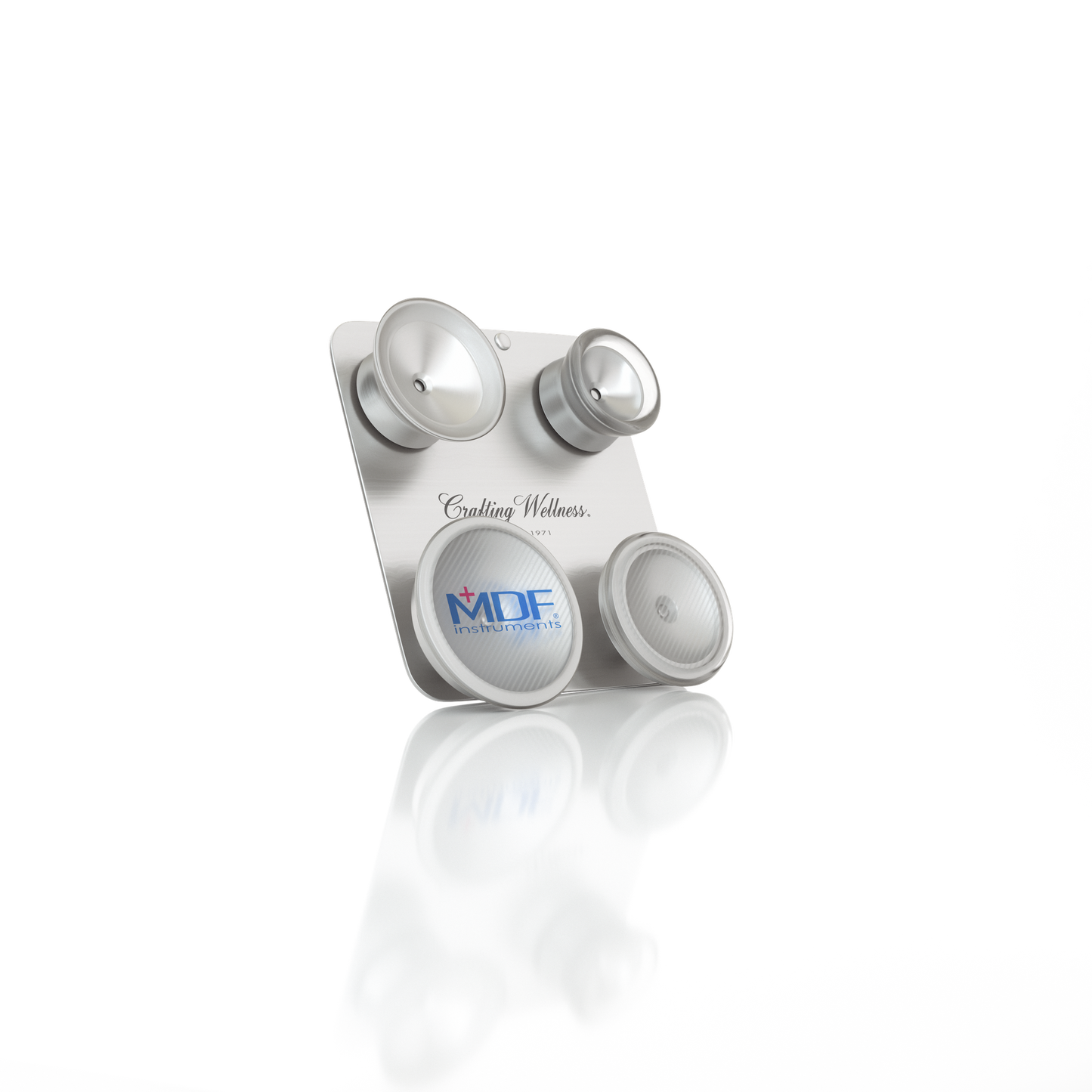 MDF Instruments pediatric and neonatal attachments with clip for ProCardial® Titanium stethoscope, shown attached to the stethoscope head.