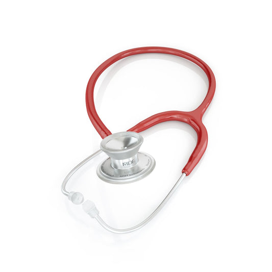MDF Instruments MD One Epoch Titanium adult stethoscope in burgundy with dual head chest piece and flexible tubing