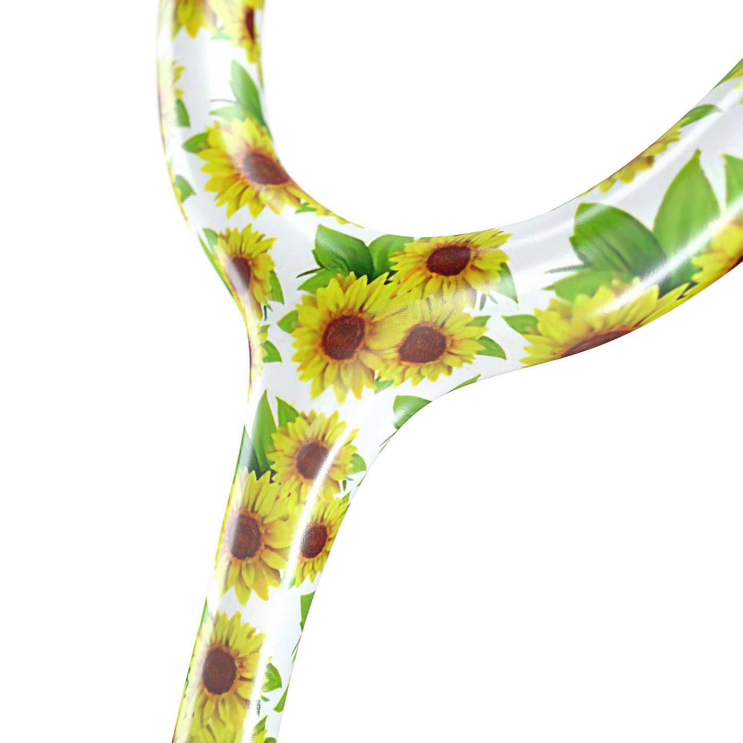 MD One Epoch Titanium adult stethoscope by MDF Instruments featuring sunflower design, with flexible tubing and stainless steel chest piece.