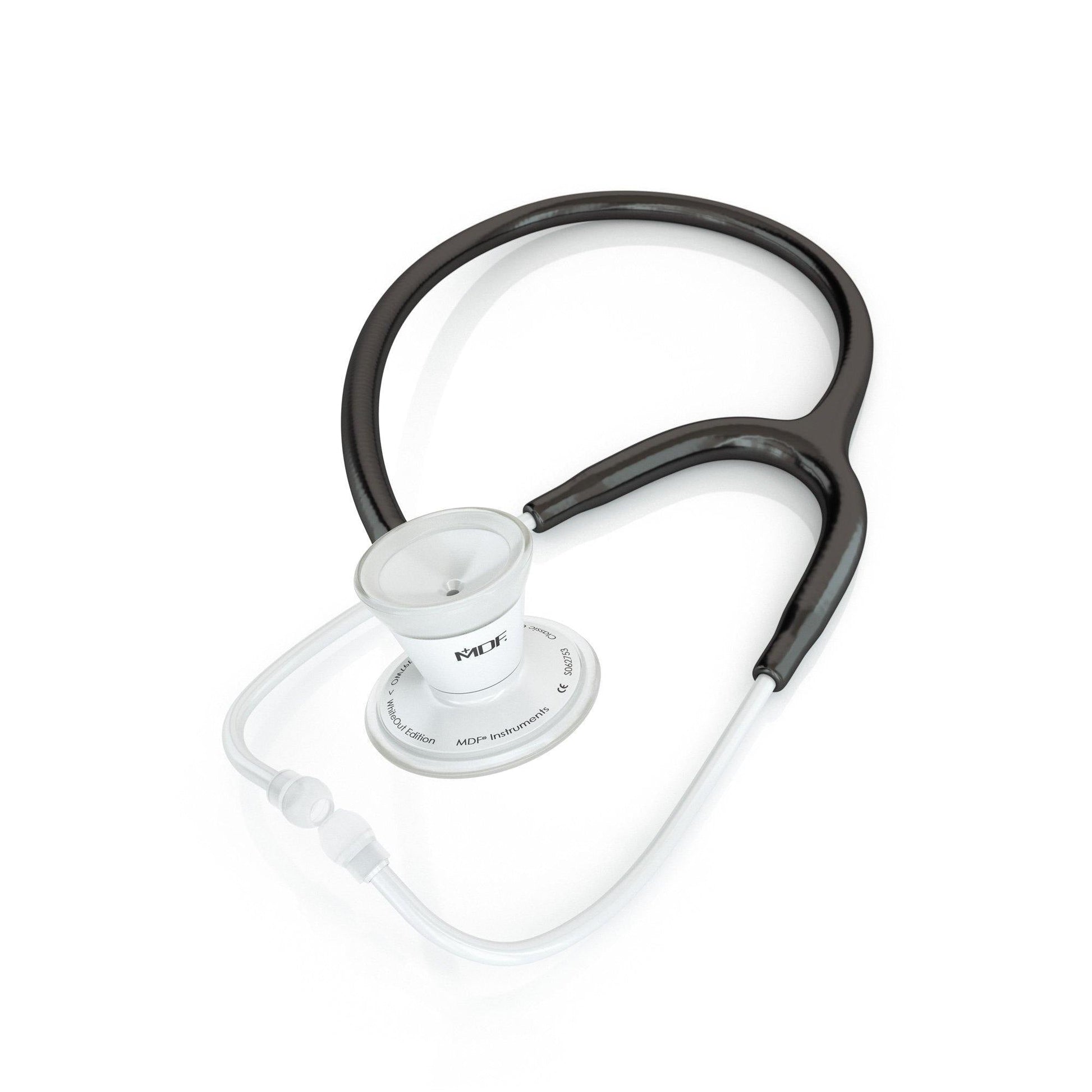 MDF Instruments ProCardial adult cardiology stethoscope with black and whiteout tubing and chest piece for medical exams