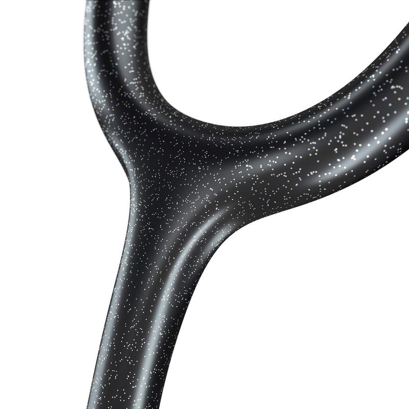 MDF Instruments ProCardial Titanium adult cardiology stethoscope in black glitter and gold with black case, showing the chestpiece and tubing.