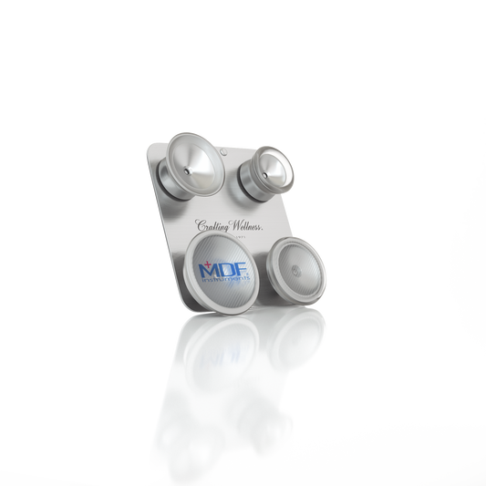 Pediatric and neonatal attachments with clip for MDF Instruments ProCardial stainless steel stethoscope, shown on a stethoscope head.