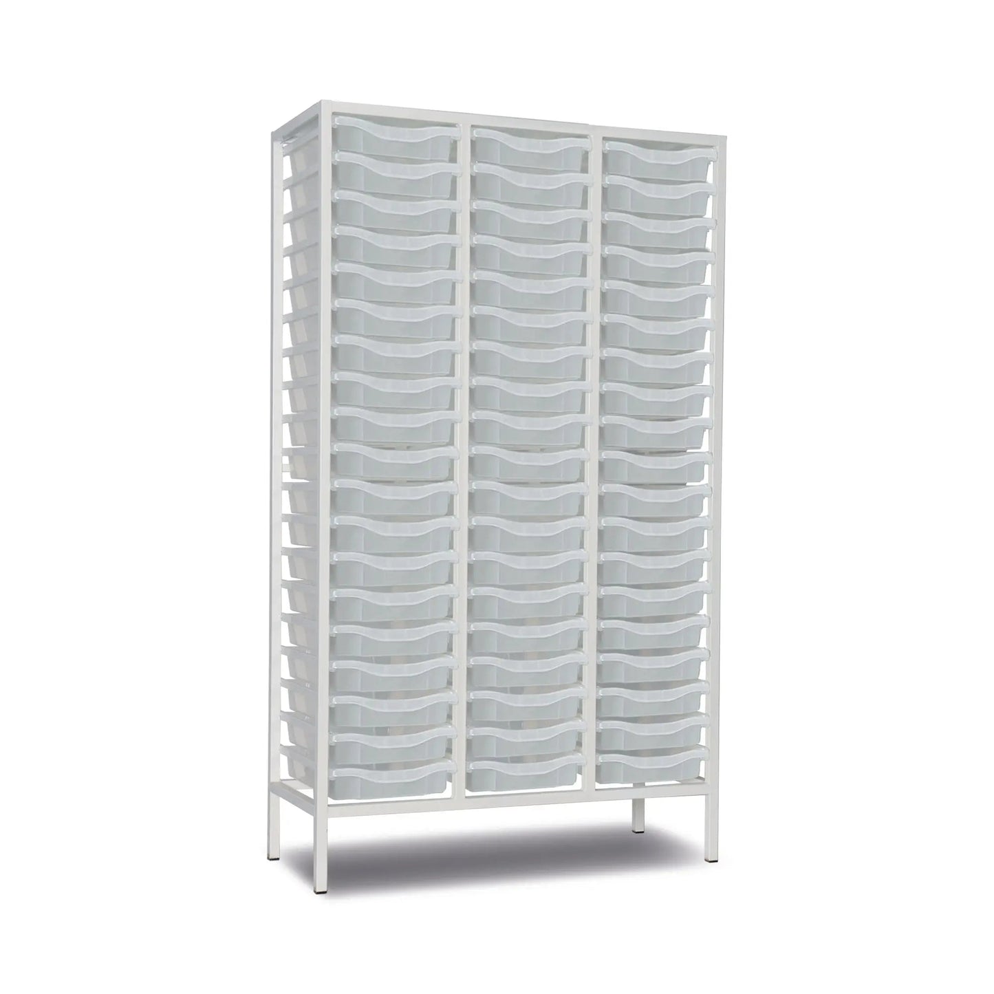 White medical storage trolley with multiple clear plastic drawers, hospital organizer