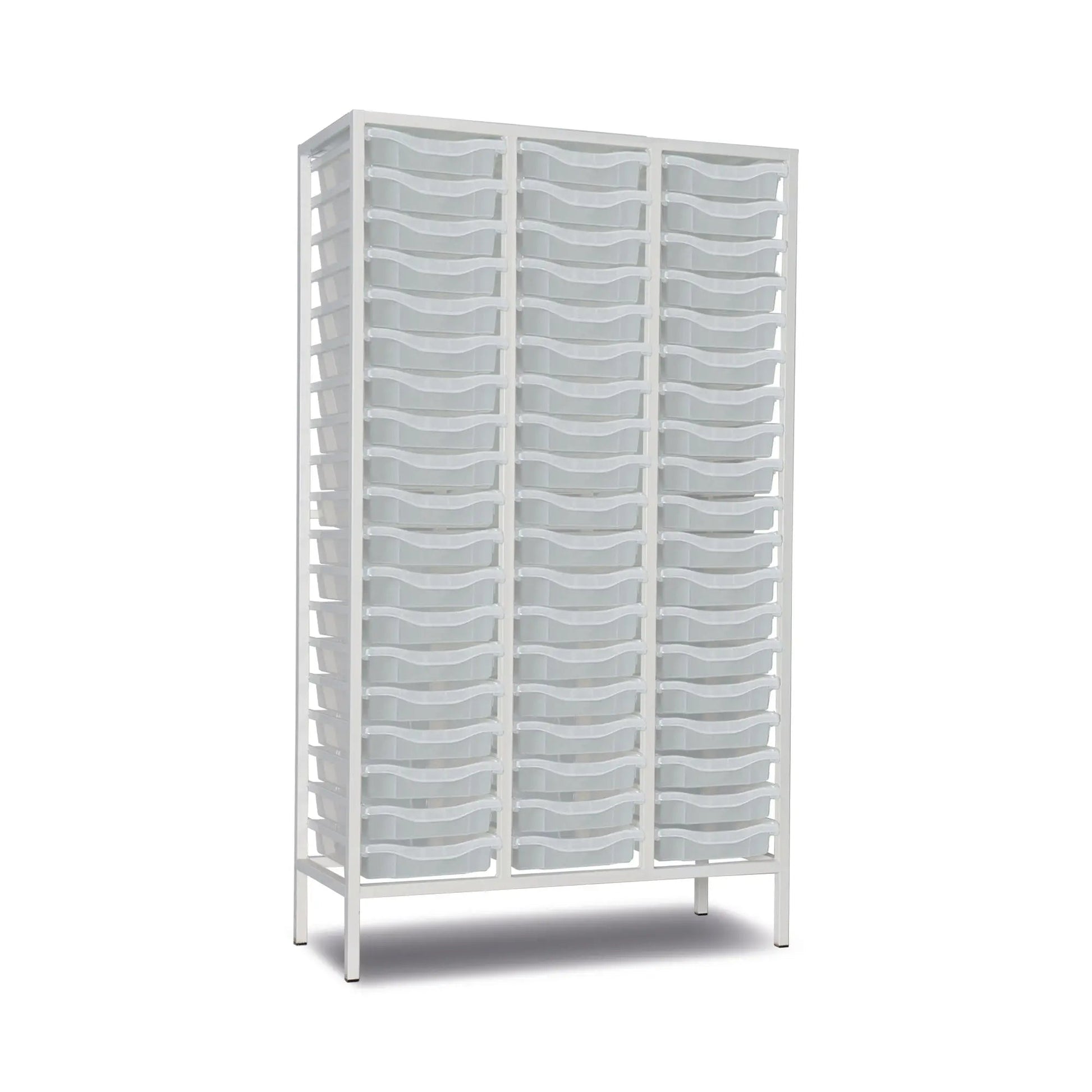 White medical storage trolley with multiple clear plastic drawers, hospital organizer