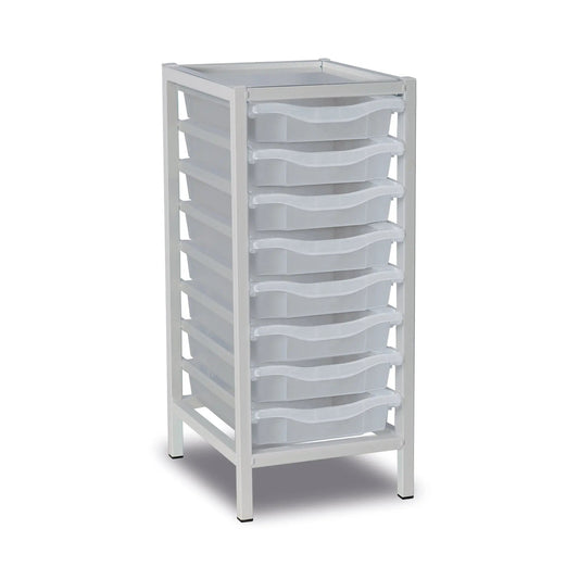 White medical storage trolley with seven transparent pull-out trays