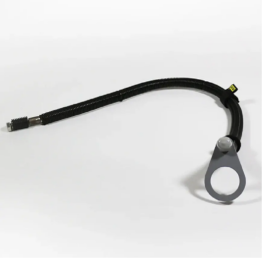 Flexible medical boom arm accessory with black tubing on white background