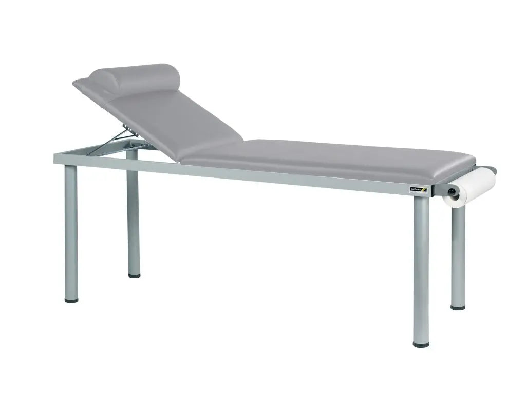 Sunflower Practitioner Deluxe Examination Couch Sun-MEC1 with feather padding, adjustable backrest, and sturdy frame for medical exams.