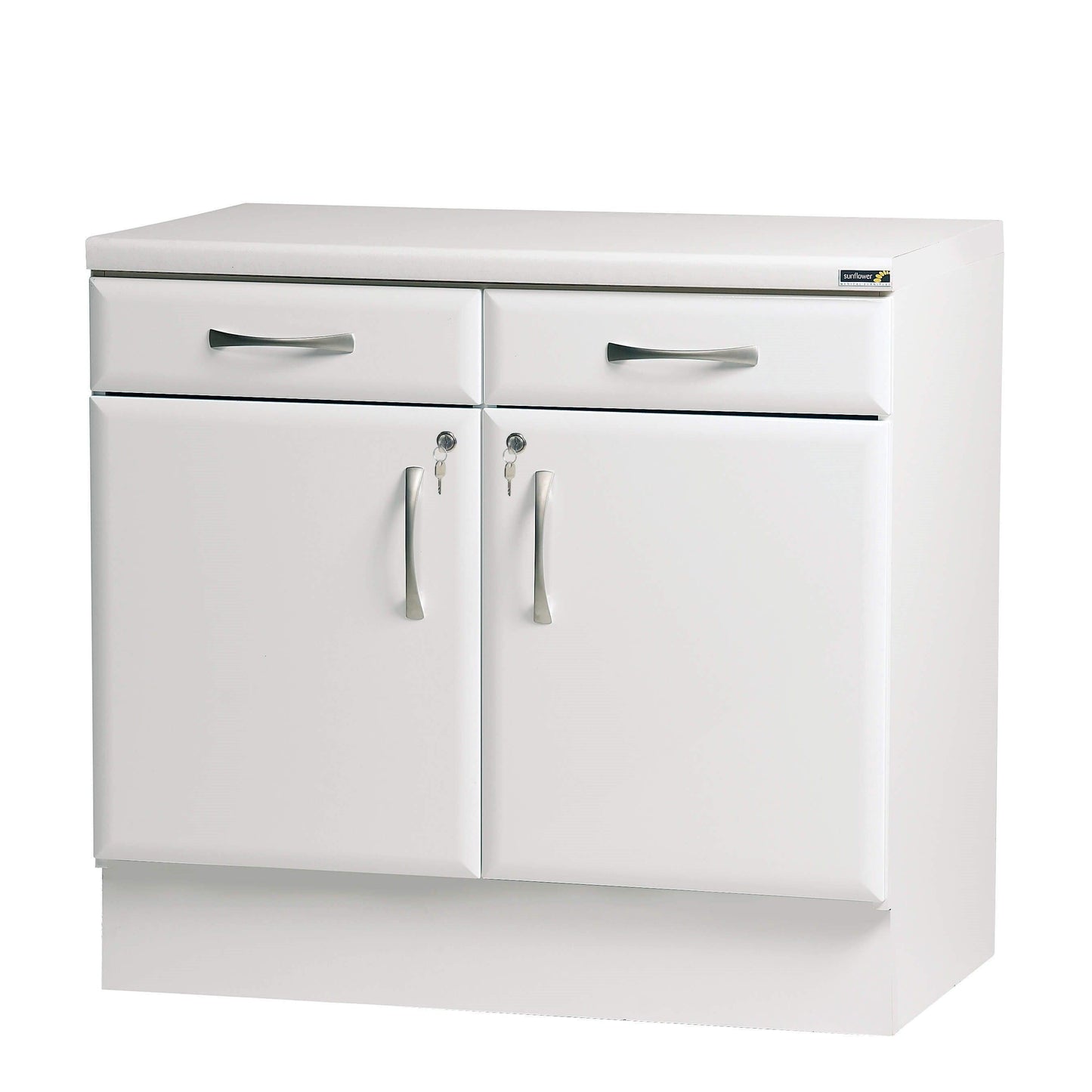 White 100cm Drawerline Cabinet by Sunflower with high gloss finish, featuring sleek modern storage design.