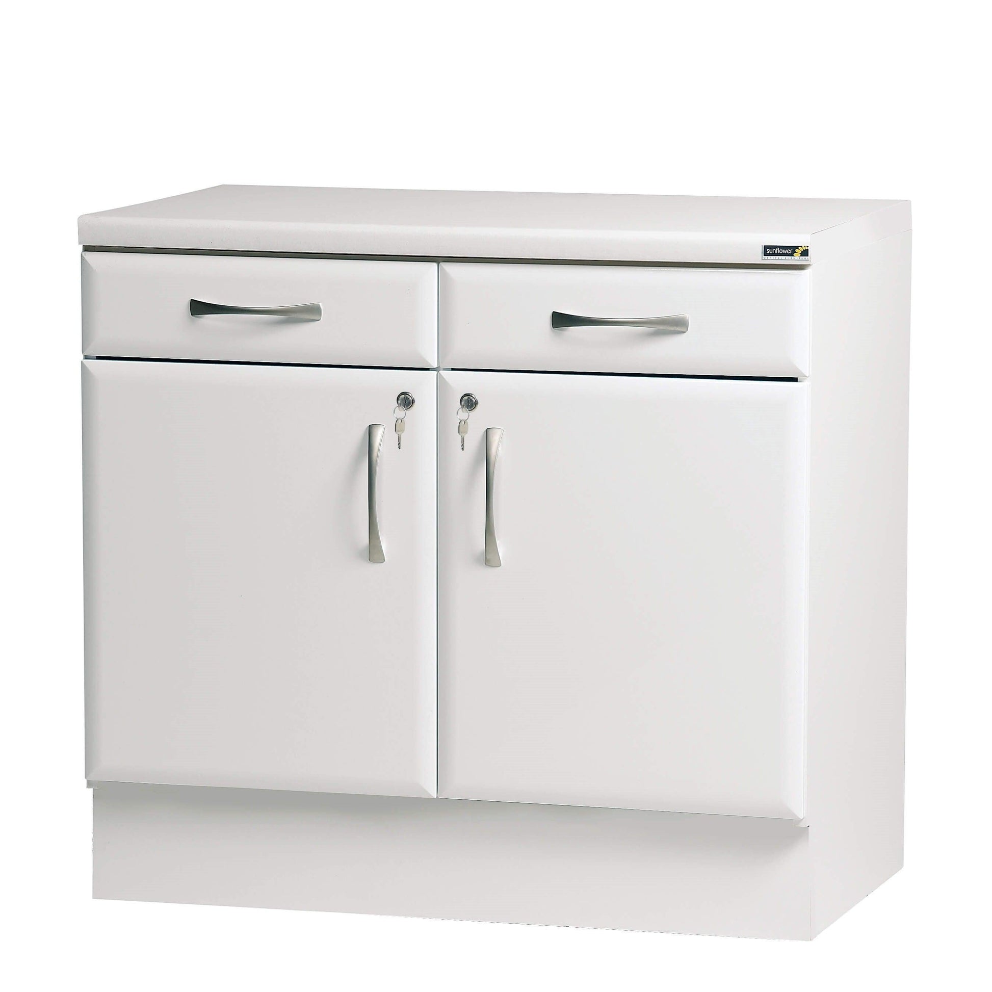 White 100cm Drawerline Cabinet by Sunflower with high gloss finish, featuring sleek modern storage design.