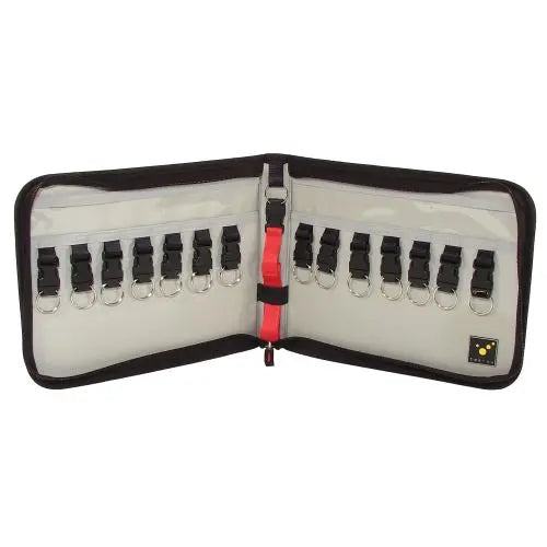 Open TEE-UU KeySafe Key-Briefcase with 14 keys, showing organized key slots and a secure, compact design in a sleek, leather-like material.
