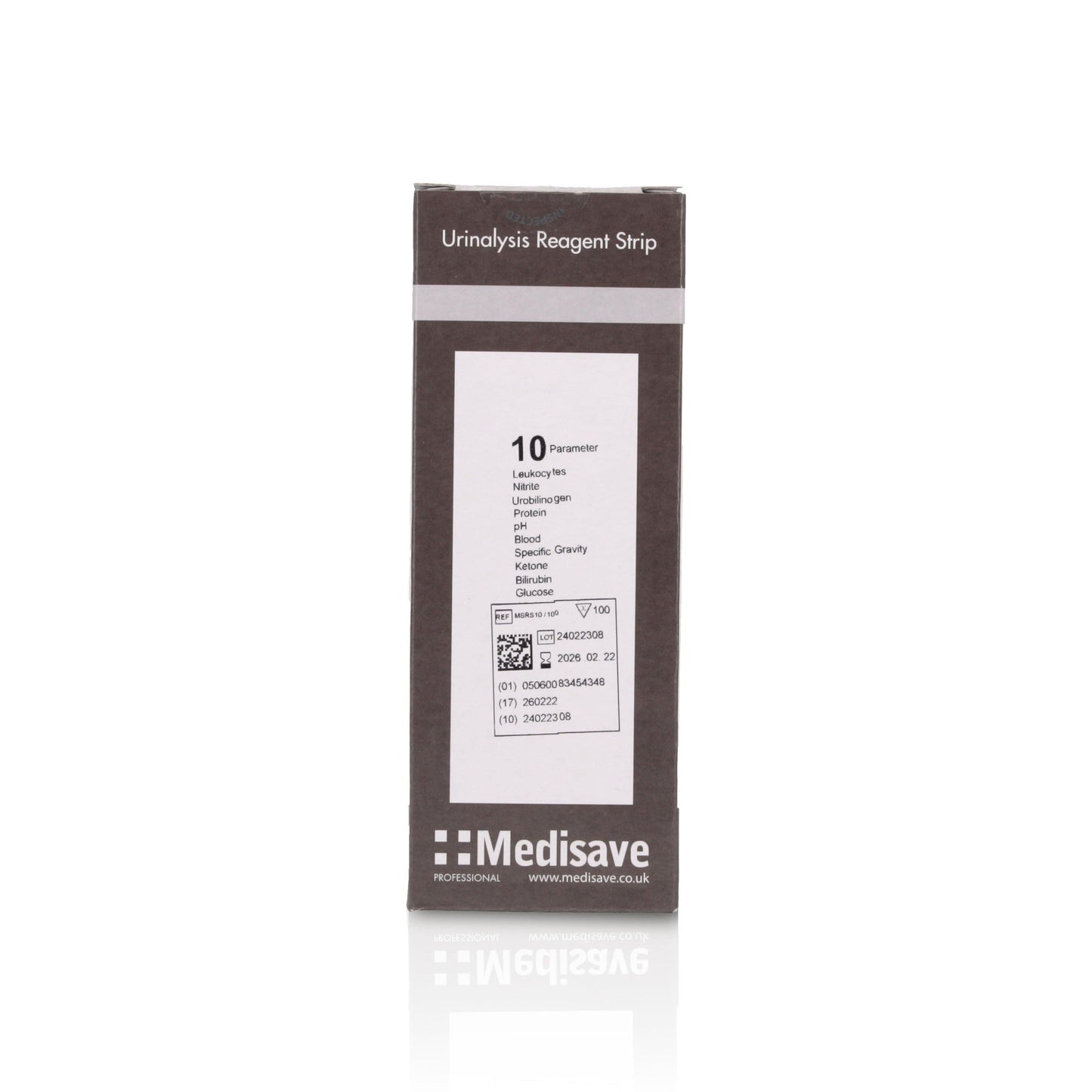 Vena Cava 10-parameter urinalysis reagent urine test strips, 100 count, showing strips with color indicator pads for medical testing