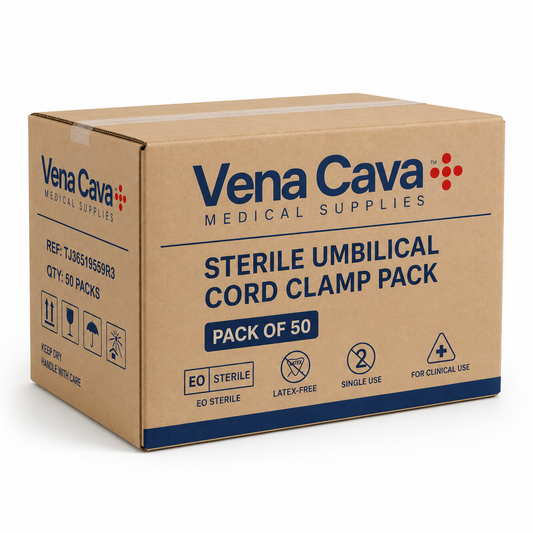  latex-free umbilical cord clamp pack with 50 sterile single-use clamps and swabs for obstetric procedures