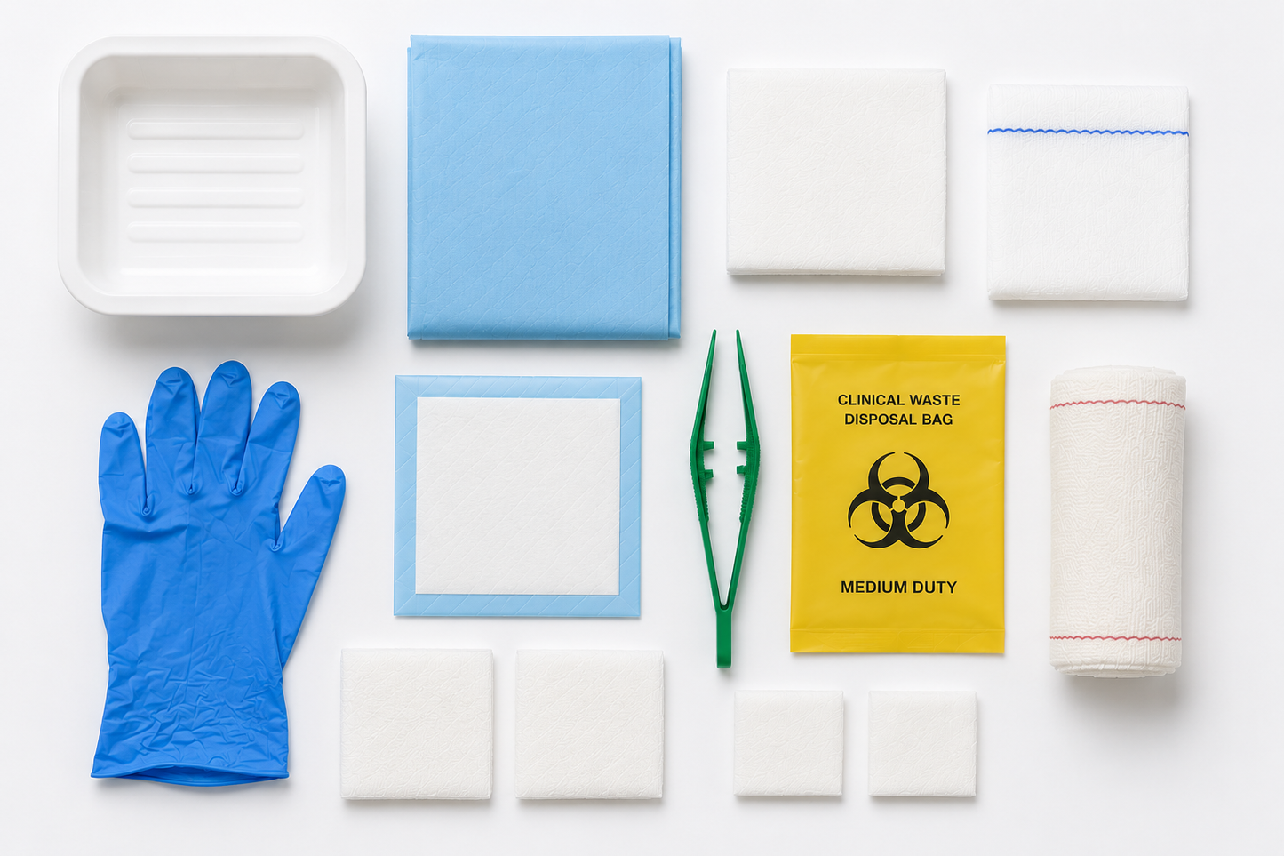 Sterile latex-free wound dressing pack with forceps from Vena Cava, includes sterile dressing supplies for wound care procedures.