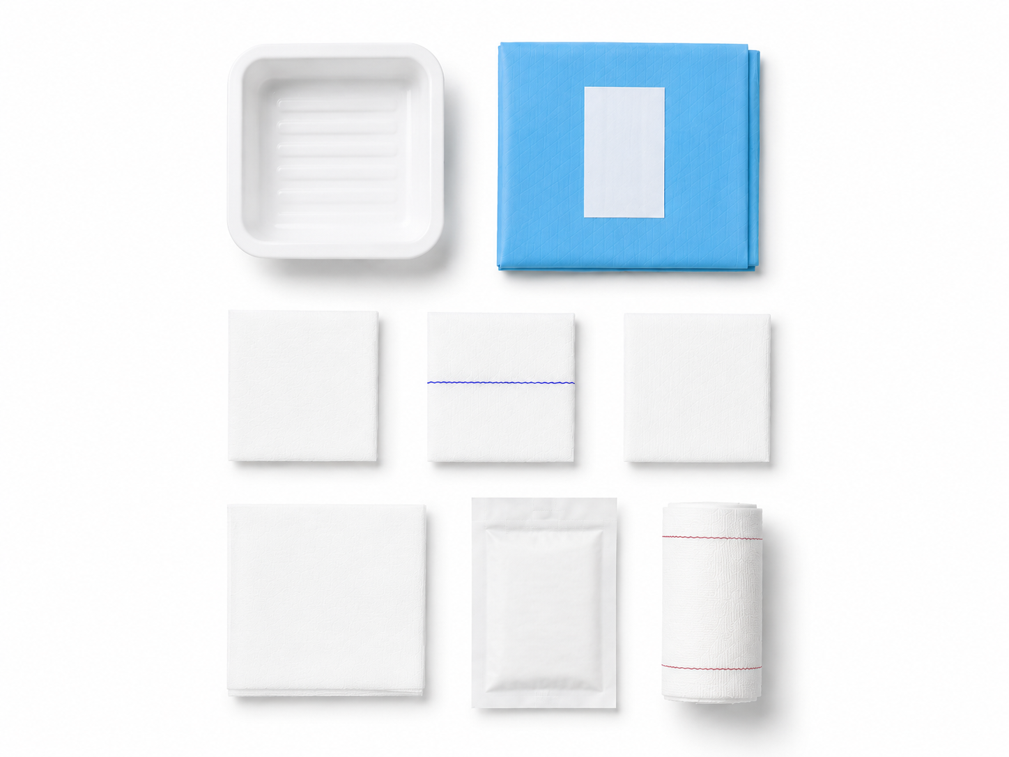 Sterile Vena Cava wound care dressing packs with assorted dressings for wound cleaning and dressing procedures.