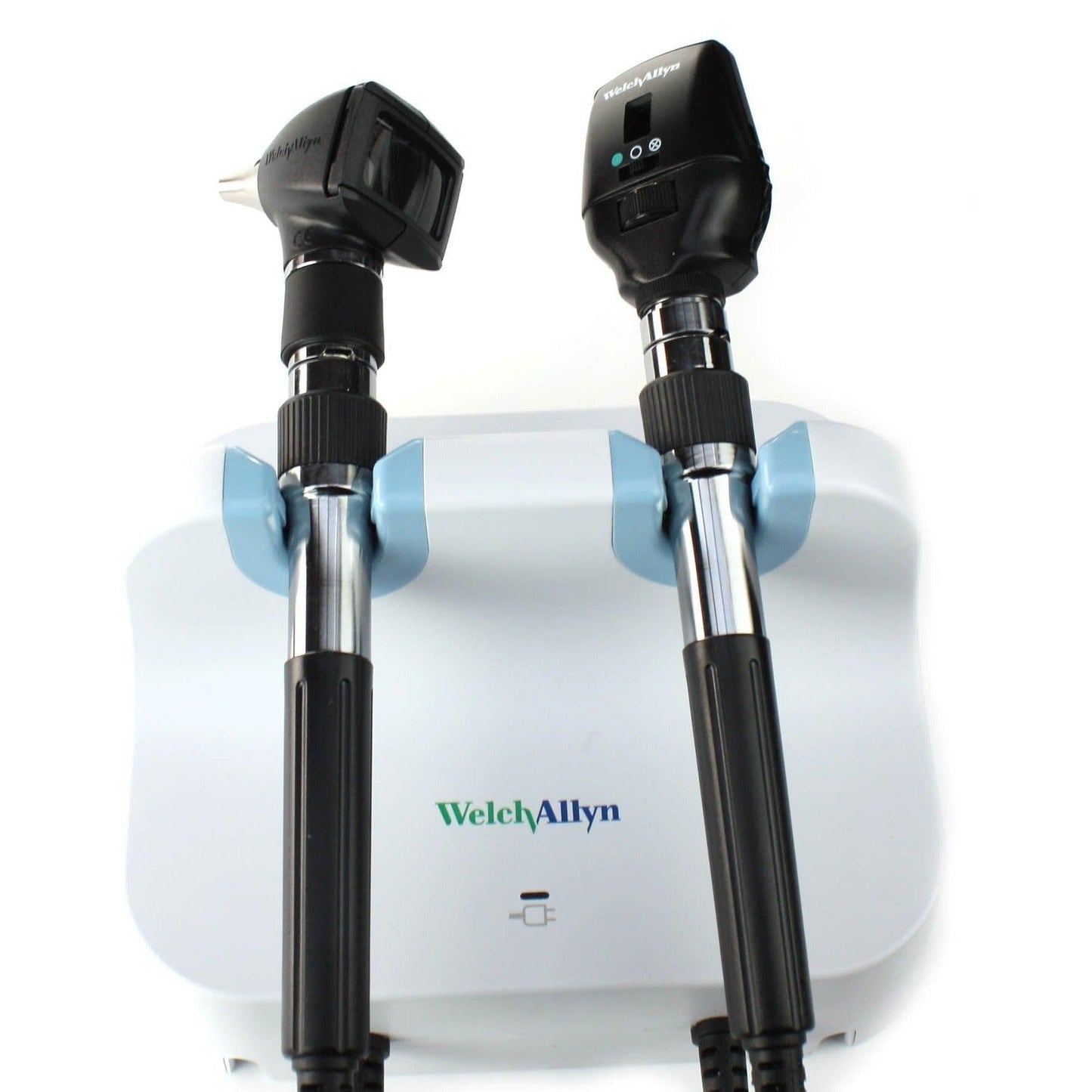 Welch Allyn LED GS777 Elite wall unit with coaxial ophthalmoscope and diagnostic otoscope for medical examination.