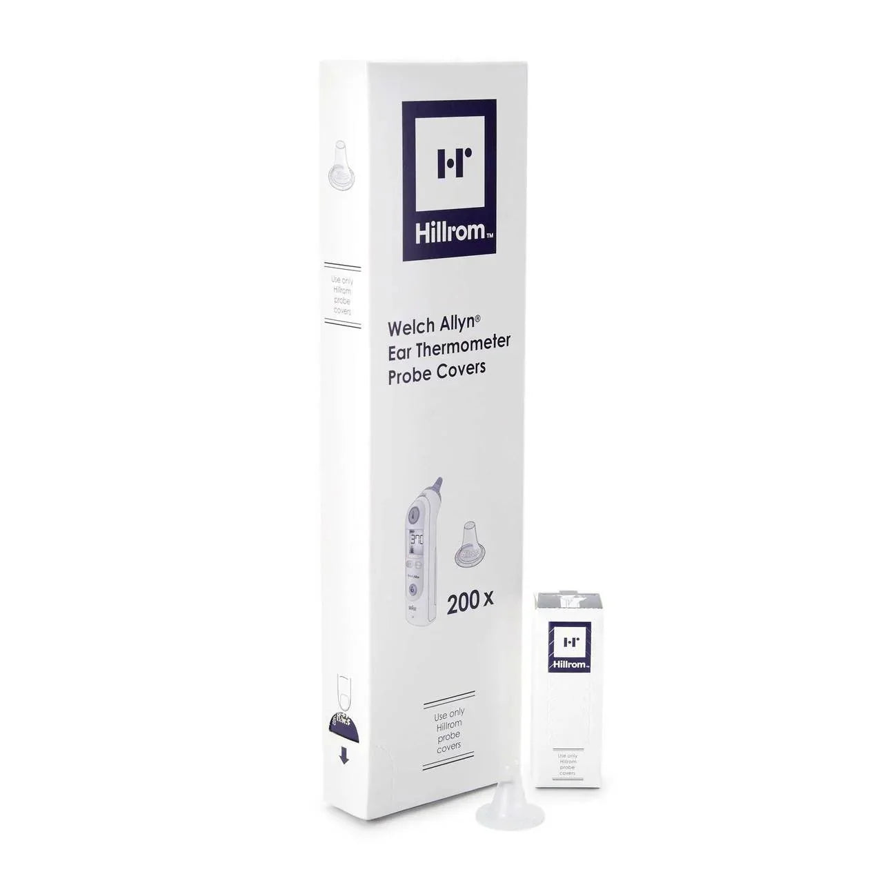 Box of 200 Welch Allyn probe covers for Braun Thermoscan Pro 4000/6000 ear thermometers, compatible with IRT4520 and BH4520 models.
