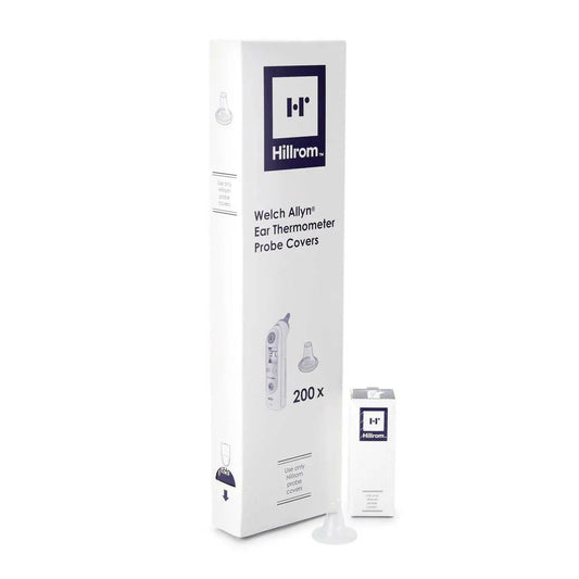 Box of 200 Welch Allyn probe covers for Braun Thermoscan Pro 4000/6000 ear thermometers, compatible with IRT4520 and BH4520 models.